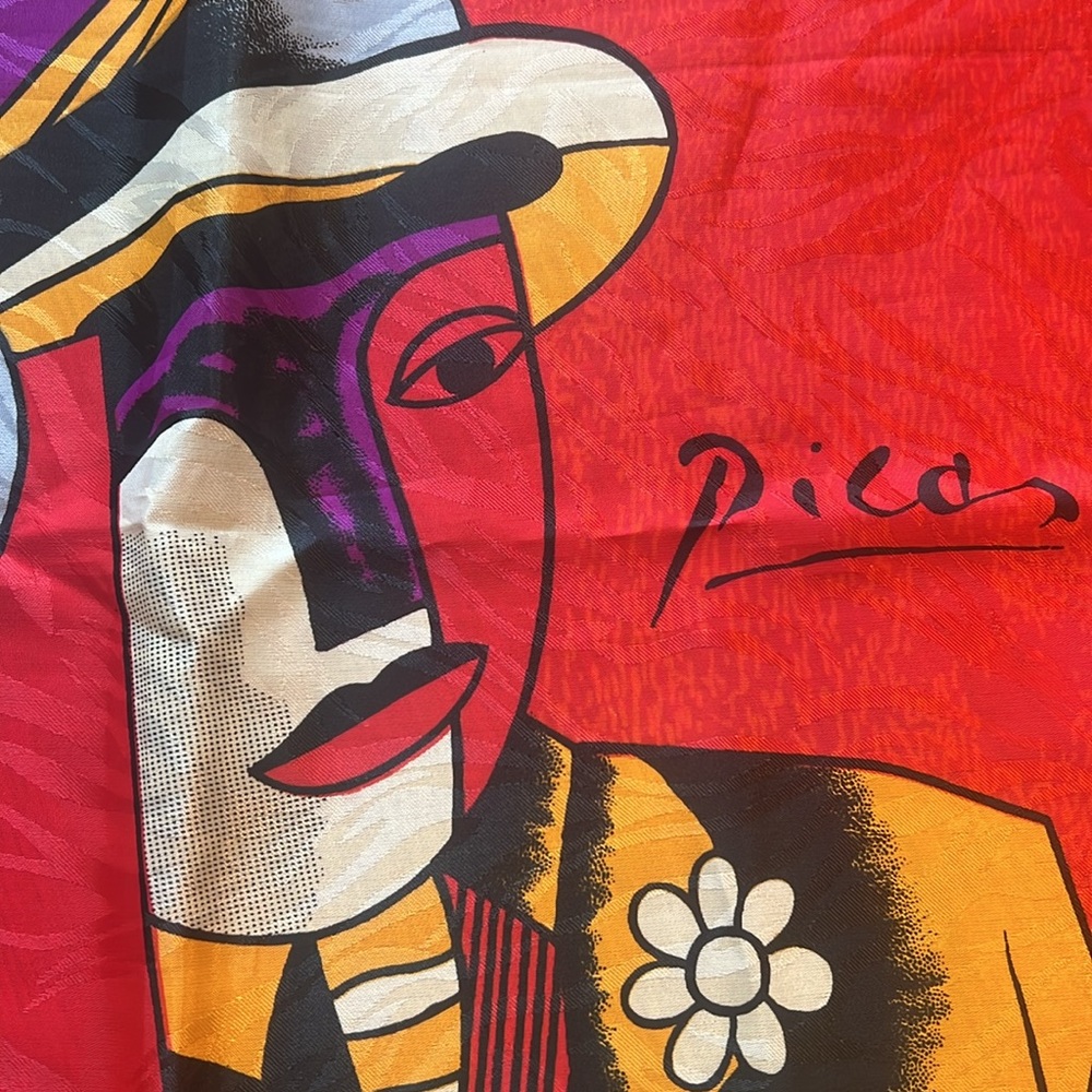 Vintage Pablo Picasso Abstract Cubist Silk Scarf Hand Rolled 34x34